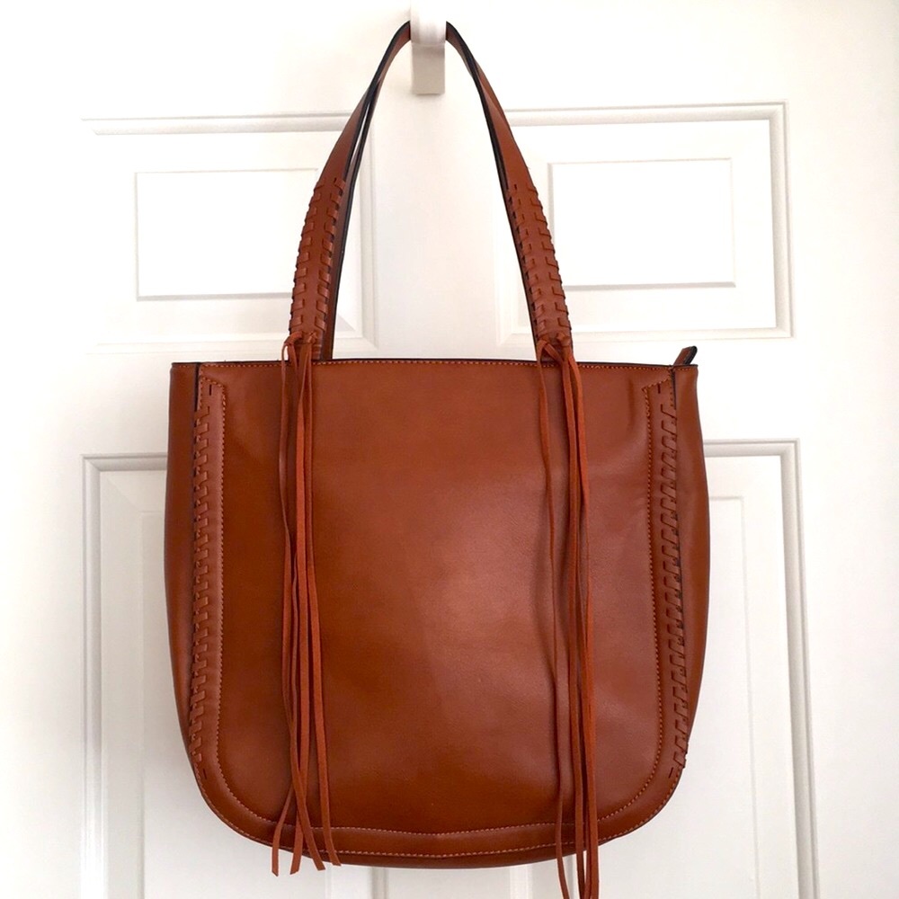 Urban Expressions Women’s Handbag Brown/Tan Tassels Zipper Pocket Open Pouches